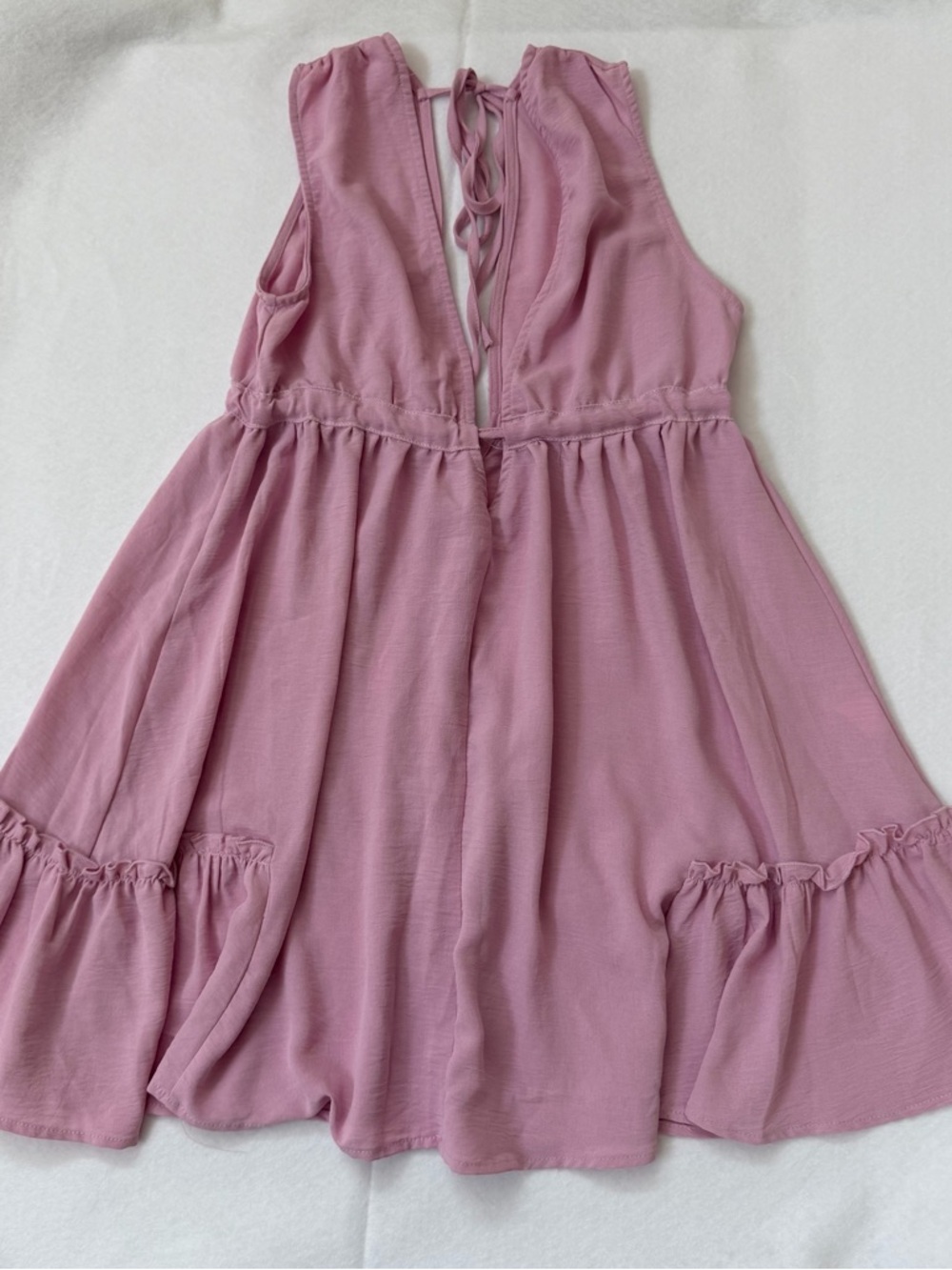 LYANER Halter‎ Deep V Neck Backless Ruffle Mini Dress Pink Babydoll Small
